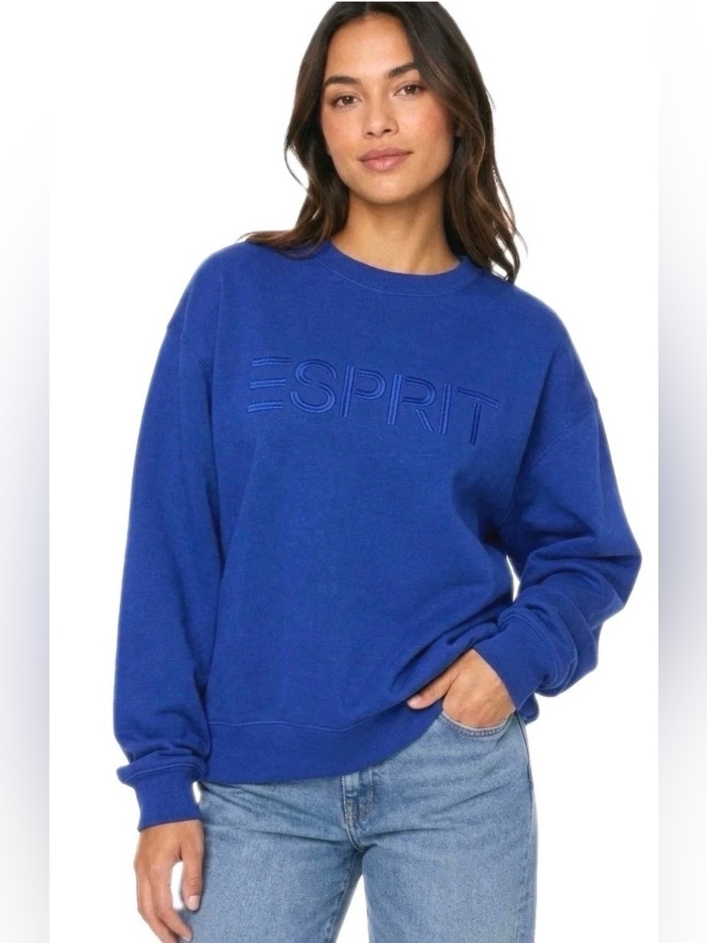 ESPRIT Women’s Fleece Embroidered Logo Sweatshirt, Retro 80s Viral - Size M *NWT